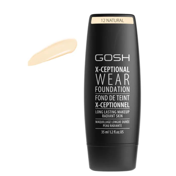 Base de maquillaje Gosh X-Exceptional Wear de larga duración, tono 12 natural, 35 ml