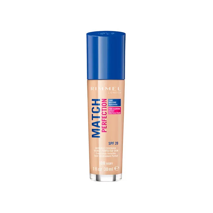 Base de maquillaje Match Perfection de Rimmel London FPS 20 100 Marfil 30 ml