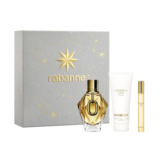 Rabanne Million Gold For Her Eau De Parfum Spray 90ml 3-Piece Set