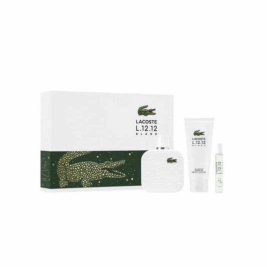 Lacoste L. 12.12 Blanc Eau de Toilette en spray para hombre, 100 ml, juego de 3 piezas