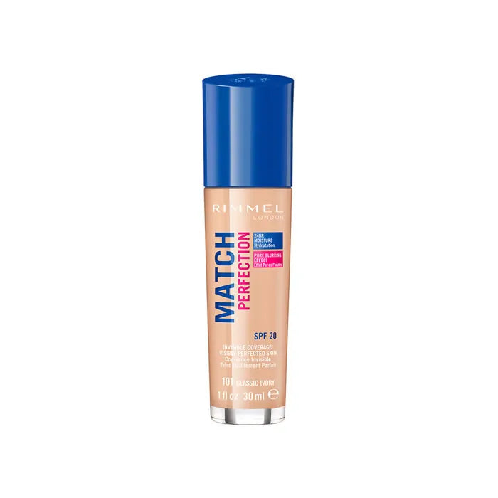 Base de maquillaje Match Perfection de Rimmel London FPS 20 101 Classic Ivory 30 ml