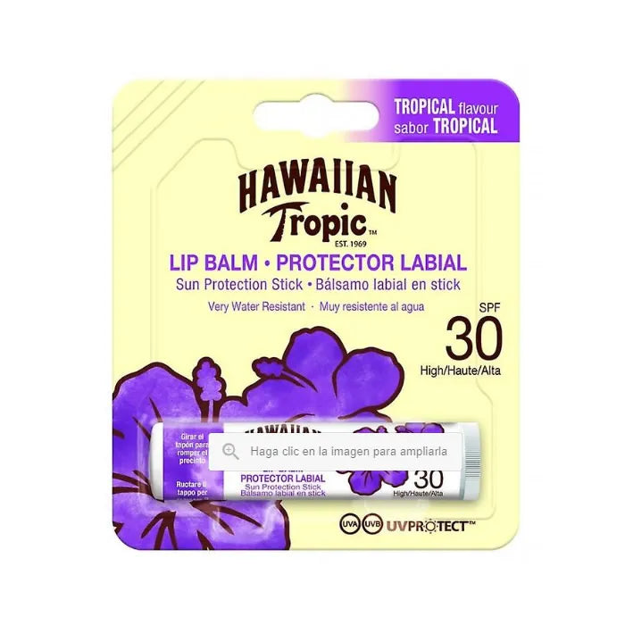 Bálsamo labial Hawaiian Tropic con protección solar en barra FPS 30 resistente al agua
