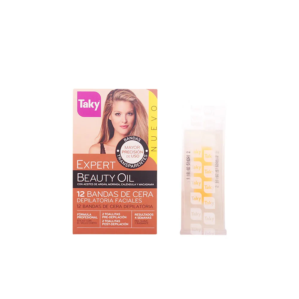 Bandas de cera depilatoria facial Taky Beauty Oil 12 unidades