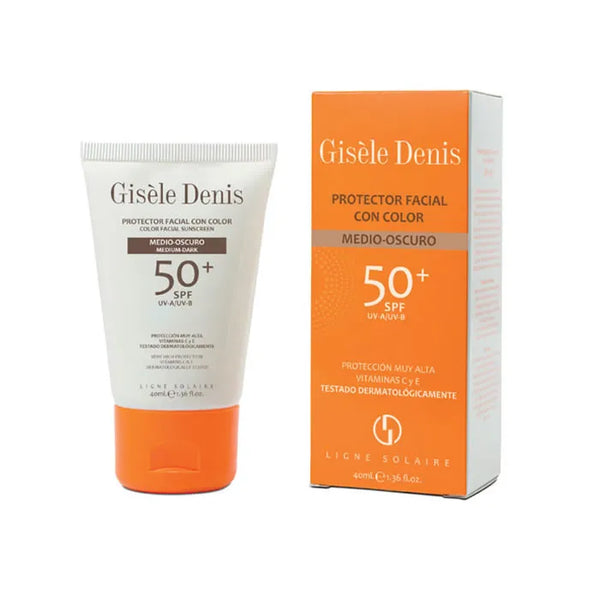 Protector solar facial de color Gisèle Denis FPS 50+ medio/oscuro 40 ml