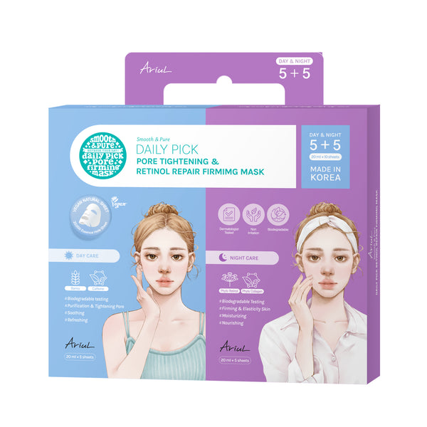 Mascarilla reafirmante Ariul Smooth &amp; Pure Daily Pick para tensar los poros y reparar con retinol (10 unidades)